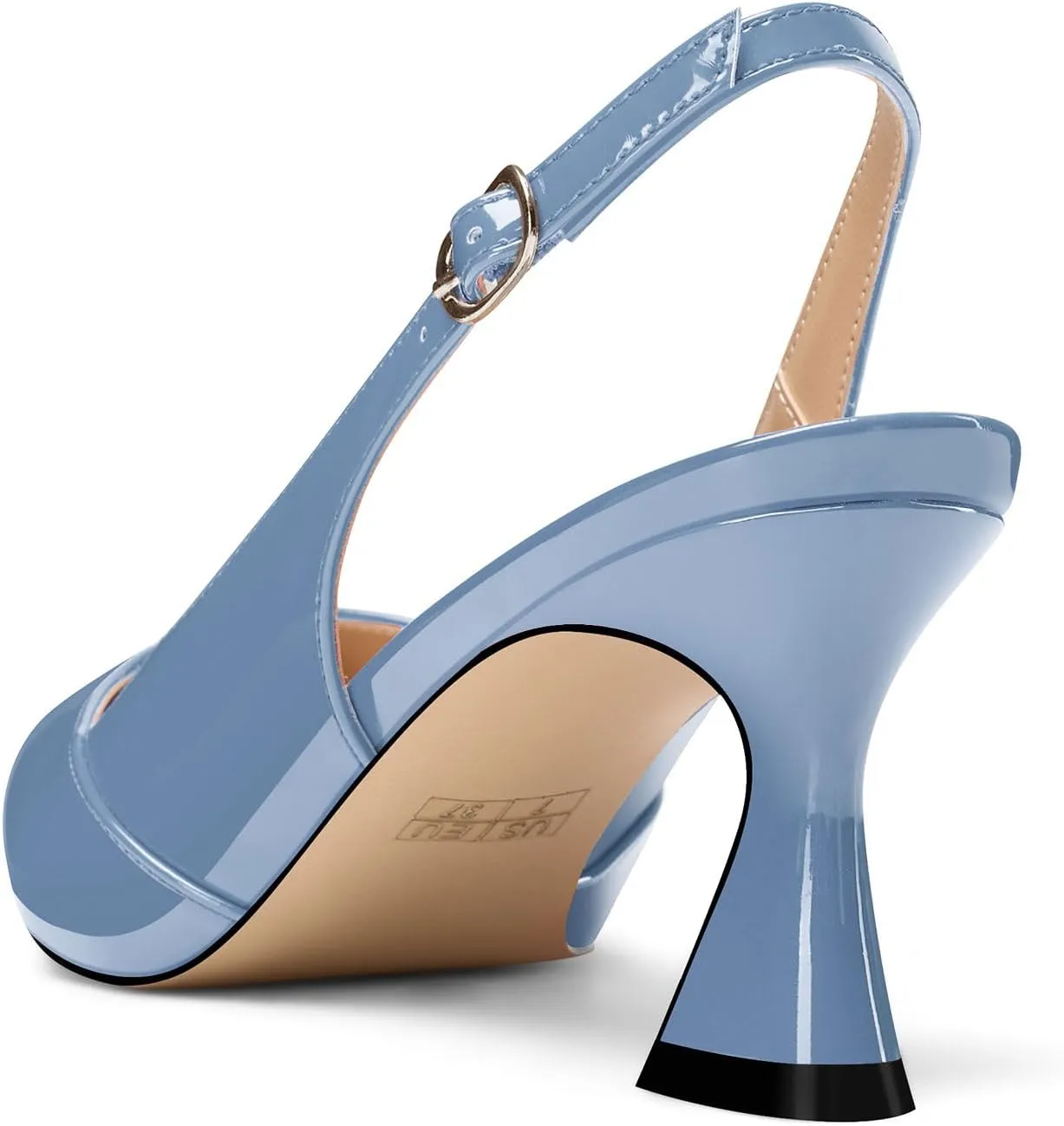 Saekcted Womens Mid Heel Pointed Toe Pumps Ankle Strap Slingback Slip-on Prom Cute Patent Leather Summer 2.6 Inches Heels