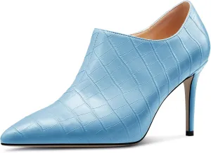 Saekcted Womens Stiletto Mid Heel Pointed Toe Ankle Boots Short Bootie Slip-on Zipper Party Dress Winter Boots