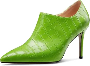 Saekcted Womens Stiletto Mid Heel Pointed Toe Ankle Boots Short Bootie Slip-on Zipper Party Dress Winter Boots