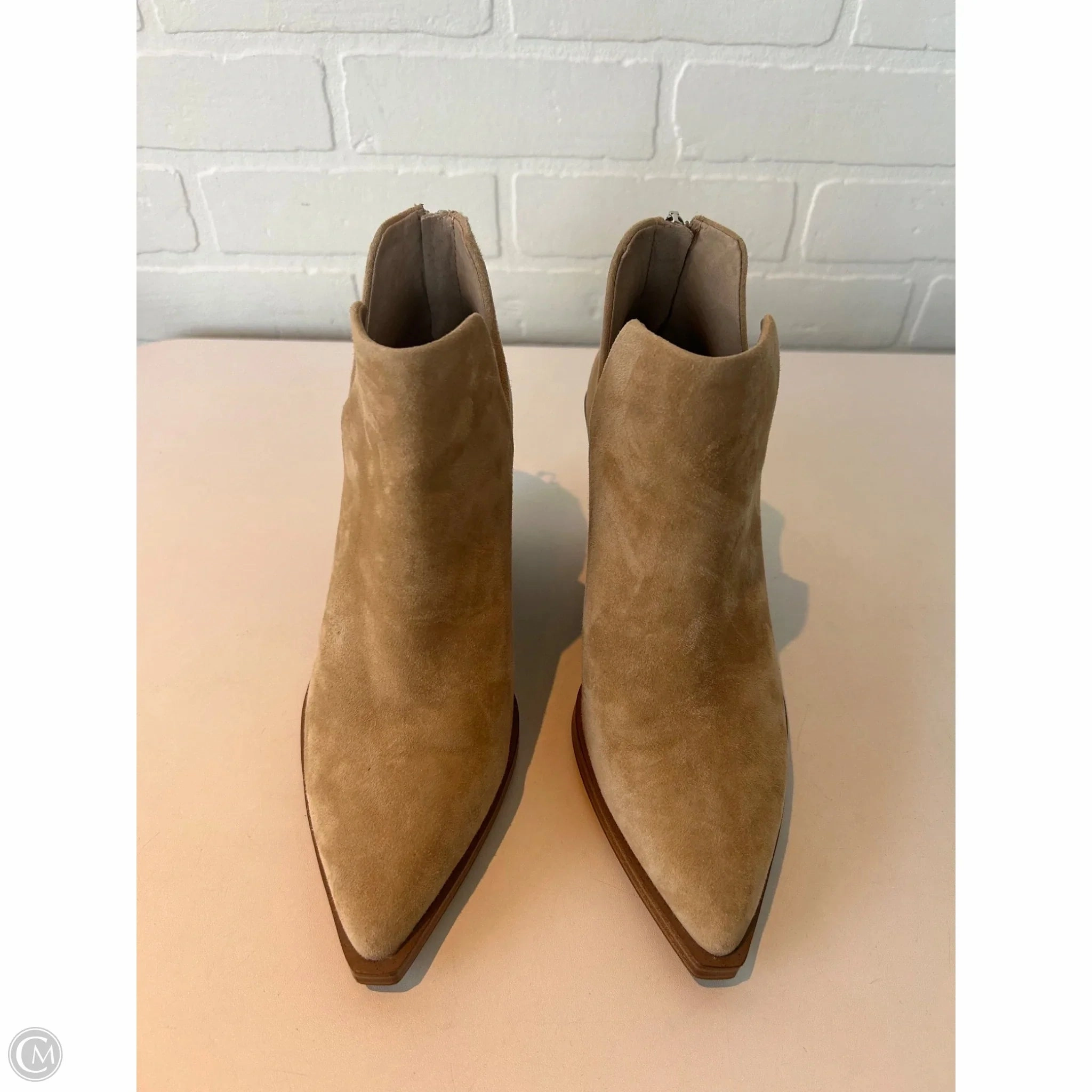 Boots Ankle Heels By Vince Camuto In Tan, Size: 7 Mid Cut Smooth Texture