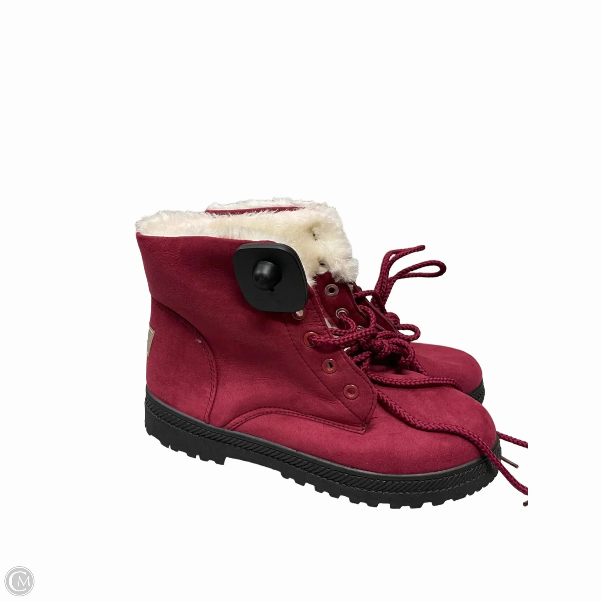 Padded Interior Cold Weather Commuter Good Arch Support Boots Ankle Flats By Cme In Maroon, Size: 7.5