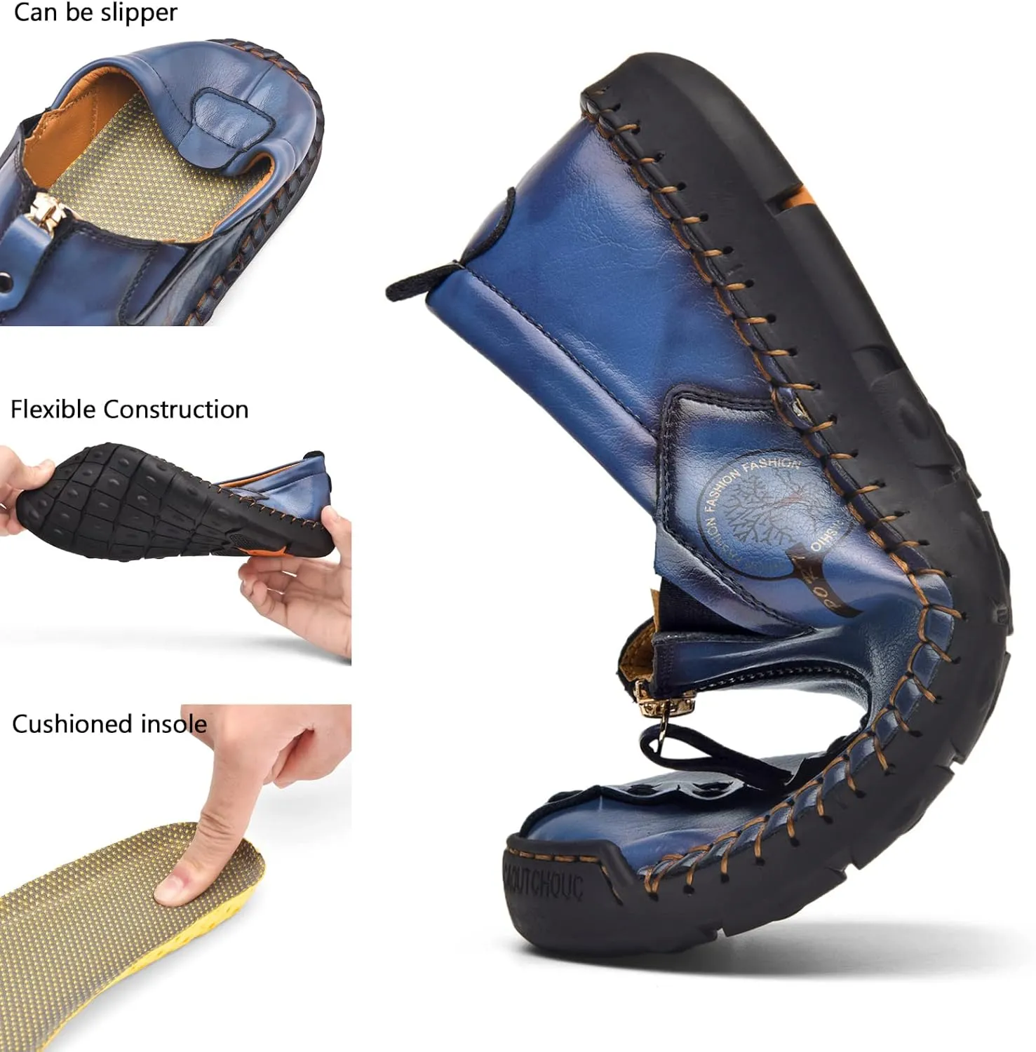 Shaire Men's Casual Leather Slip on Shoes, Breathable Comfortable Walking Shoes for Men