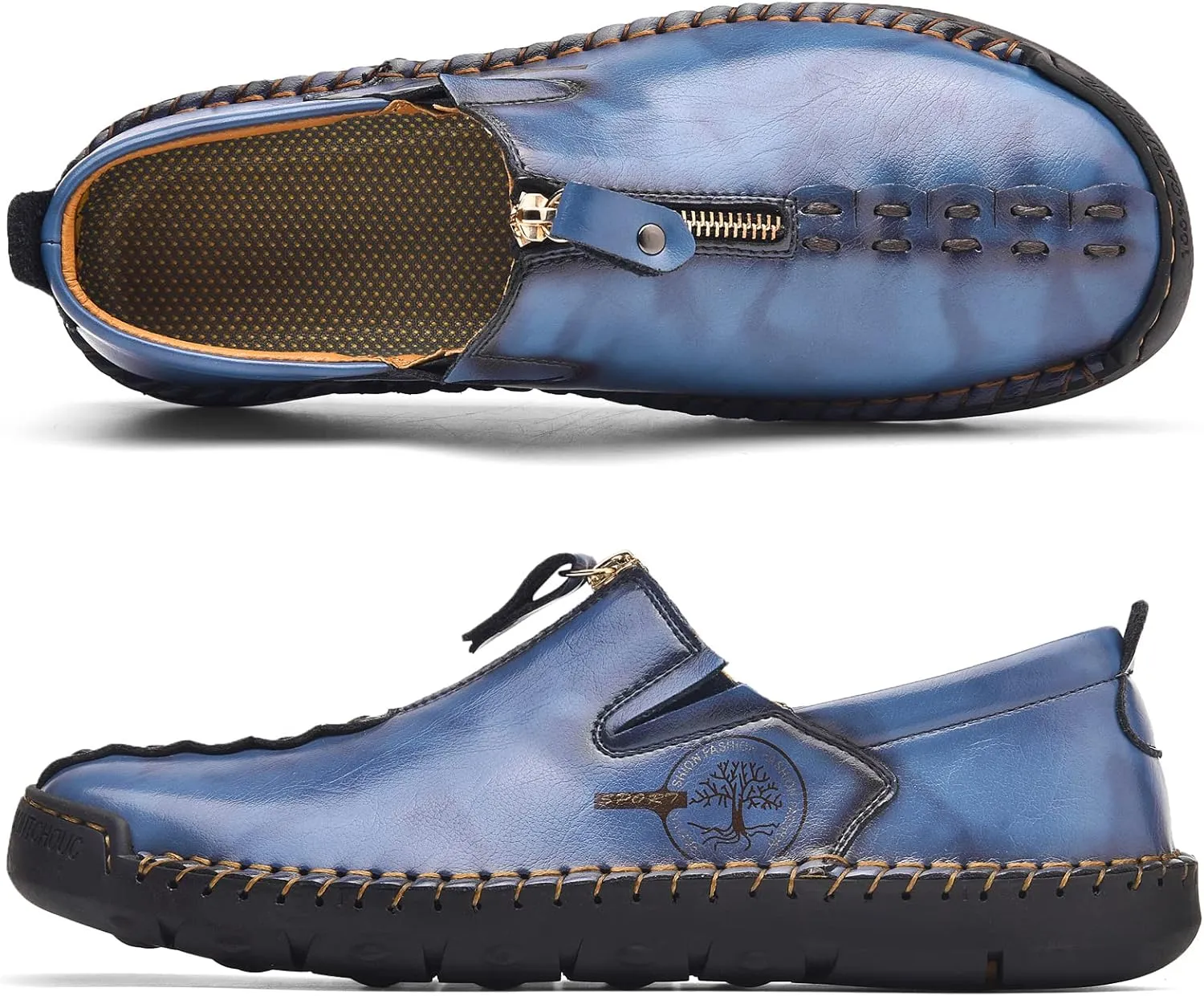 Shaire Men's Casual Leather Slip on Shoes, Breathable Comfortable Walking Shoes for Men