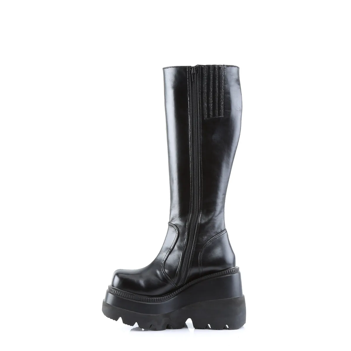 SHAKER-100 DemoniaCult Black Vegan Leather Sexy Women's Mid-Calf & Knee High Boots (Alternative Footwear)