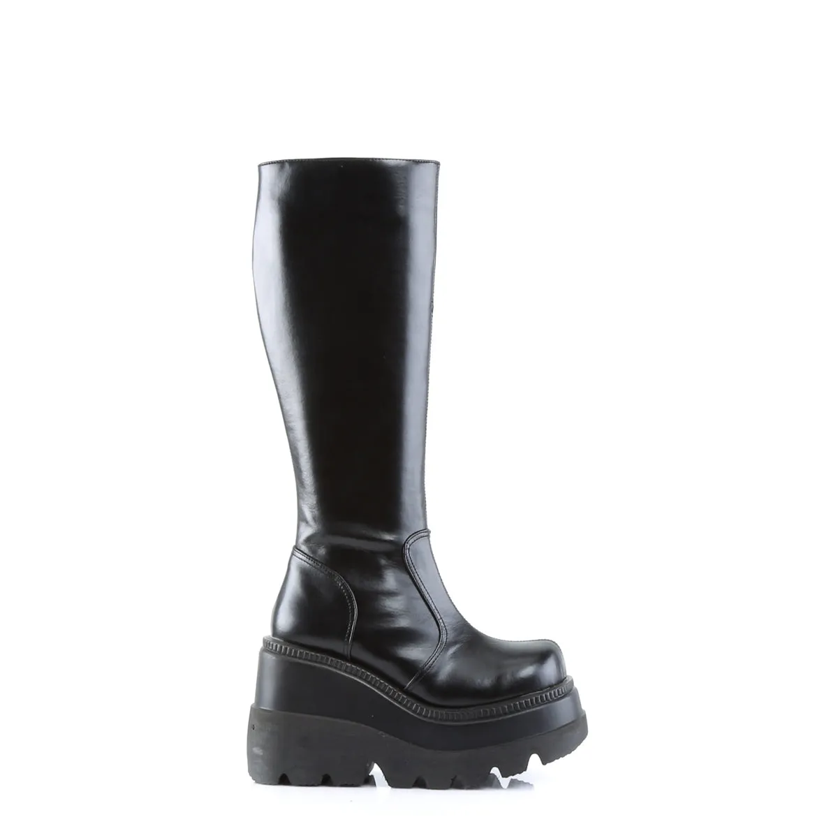 SHAKER-100 DemoniaCult Black Vegan Leather Sexy Women's Mid-Calf & Knee High Boots (Alternative Footwear)