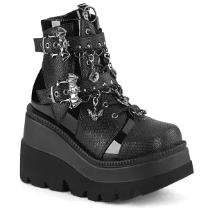 SHAKER-66 DemoniaCult Black Vegan Leather Sexy Women's Ankle Boots (Alternative Footwear)