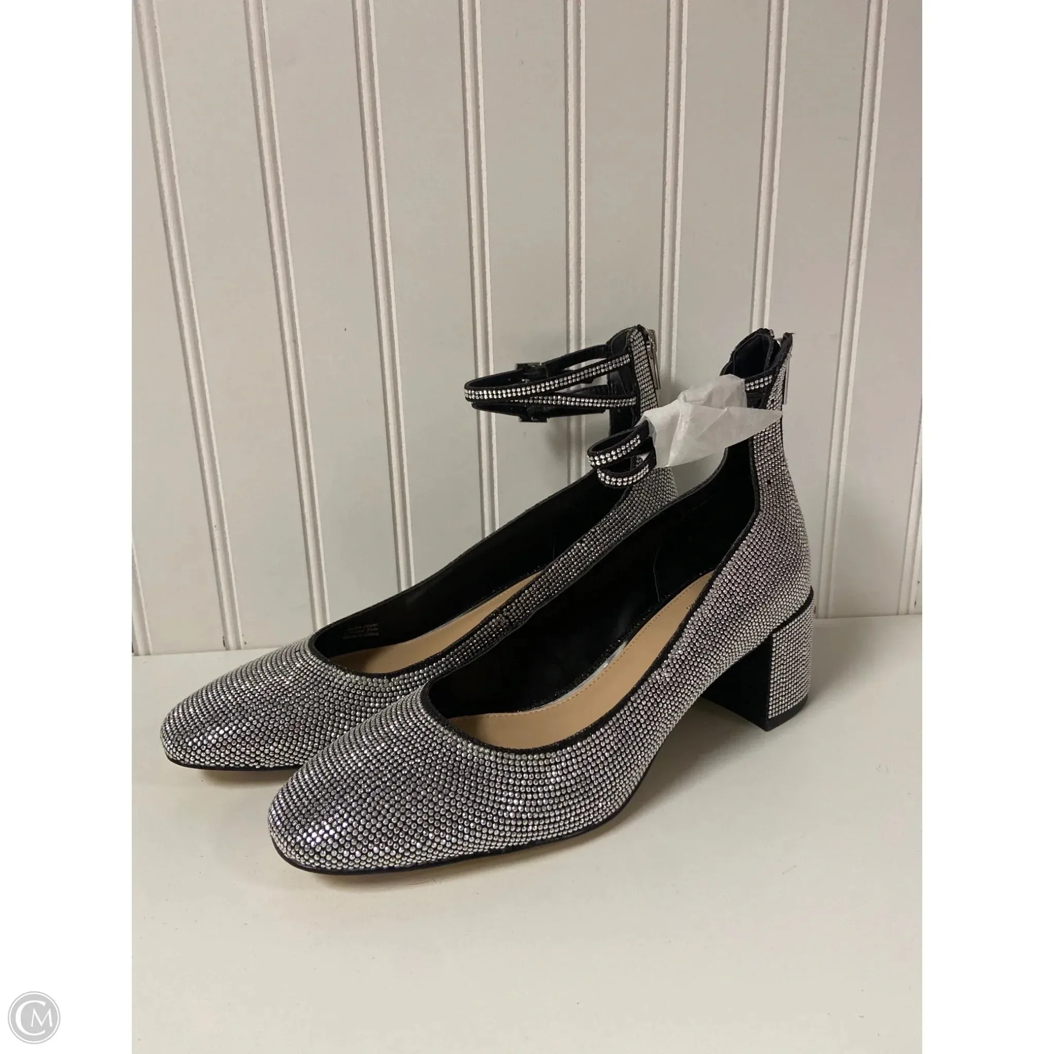 Shoes Heels Block By Badgley Mischka In Black & Silver, Size: 9 Graceful Vibe