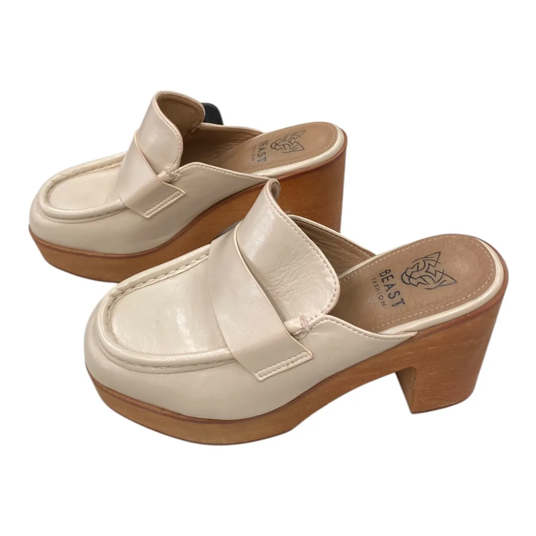 Shock Absorbing Smart Edge Shoes Heels Block By beast In Cream, Size:5.5