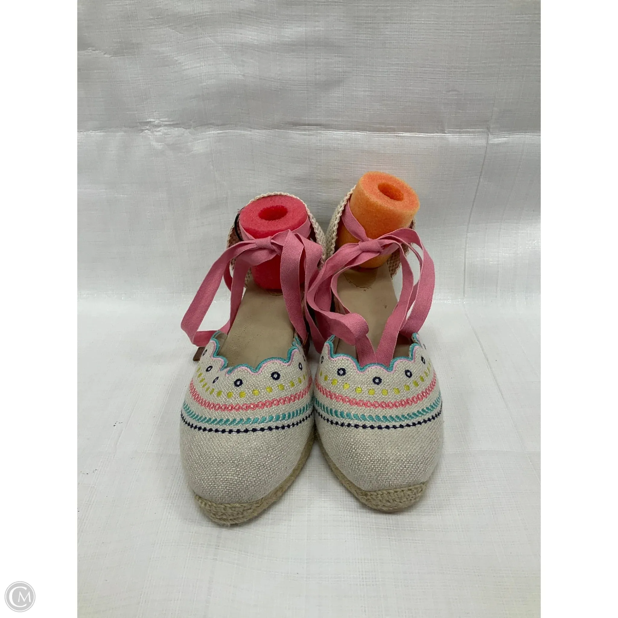 Sleek Sandals Peep Toe Booties Shoes Heels Block By Boden In Beige, Size: 10