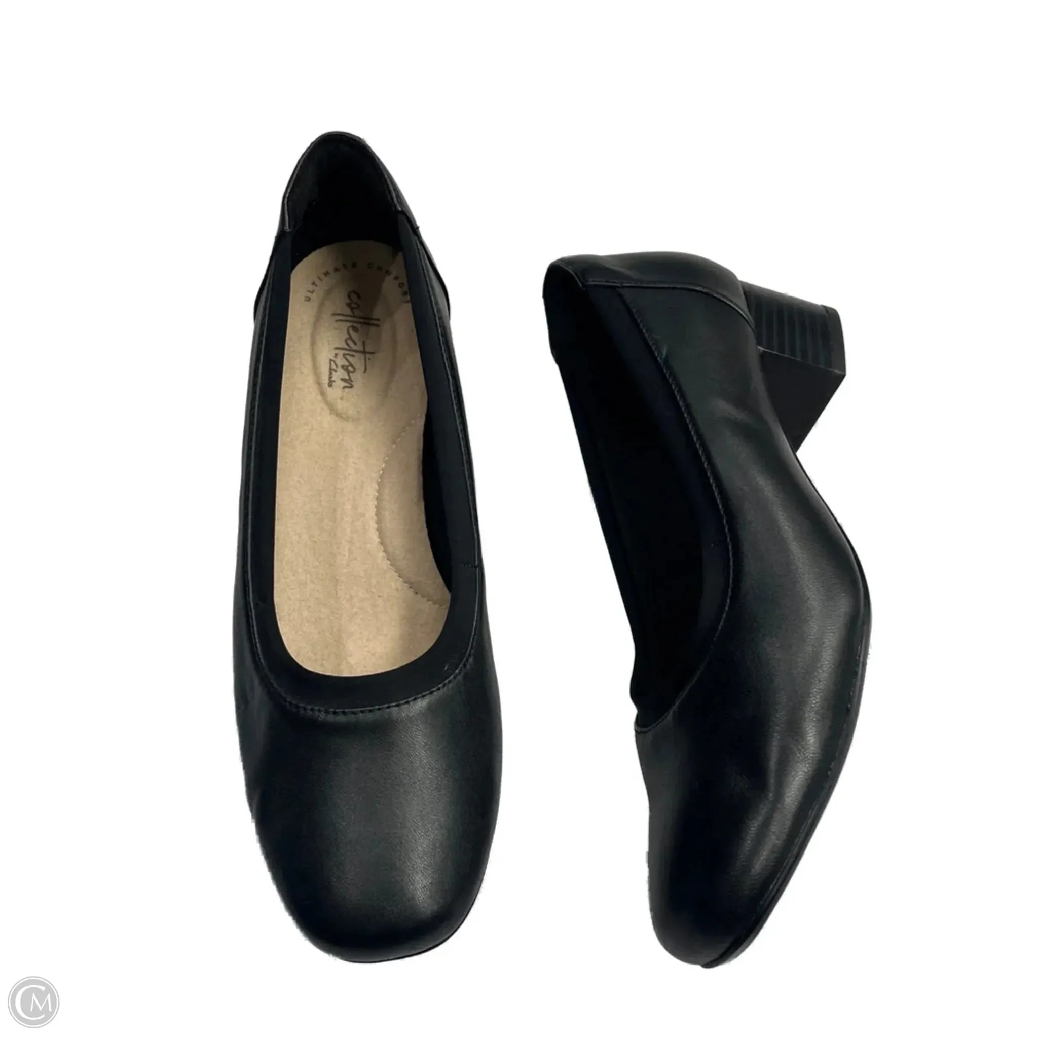 Synthetic Upper Shoes Heels Block By Clarks In Black, Size: 9