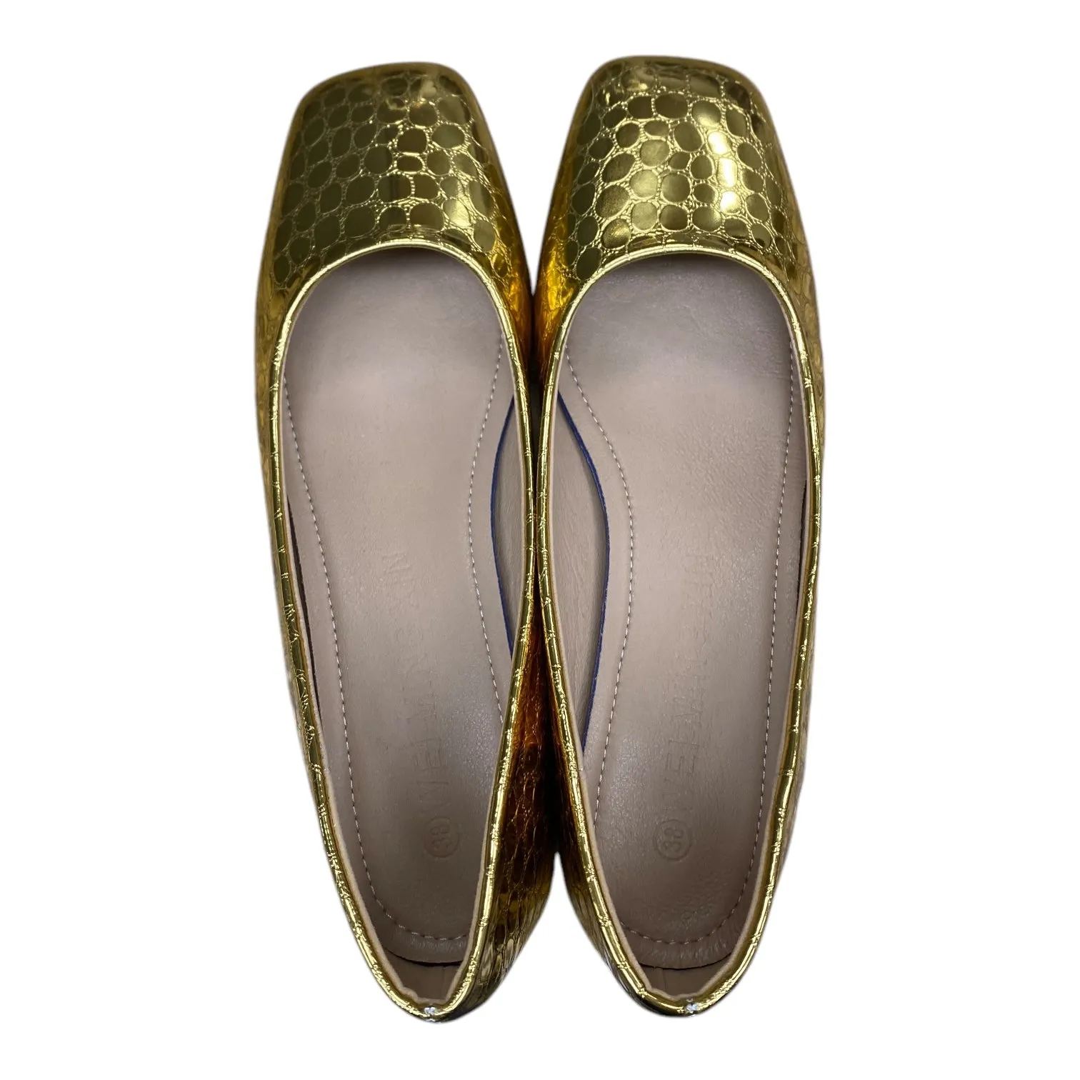 Open Toe Boots Leather Insole Shoes Heels Block By Clothes Mentor In Gold, Size:7.5