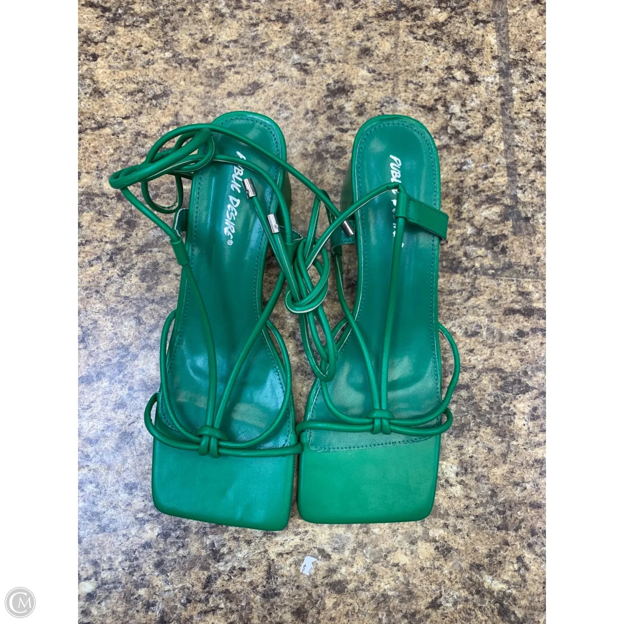 Leather Insole Shock Resistant Shoes Heels Block By Cmf In Green, Size: 8