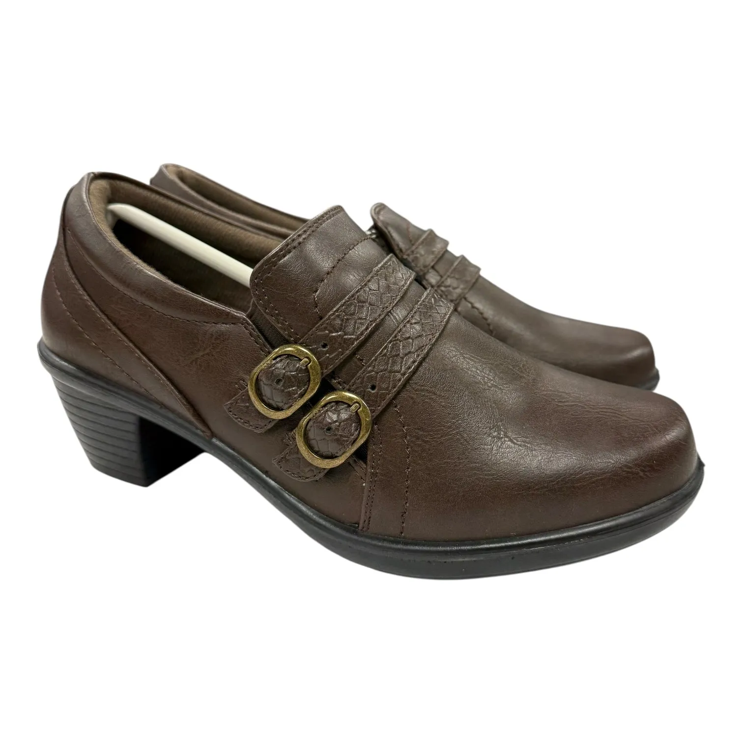 Premium Pumps Open Toe Heels Shoes Heels Block By Easy Street In Brown, Size:7.5