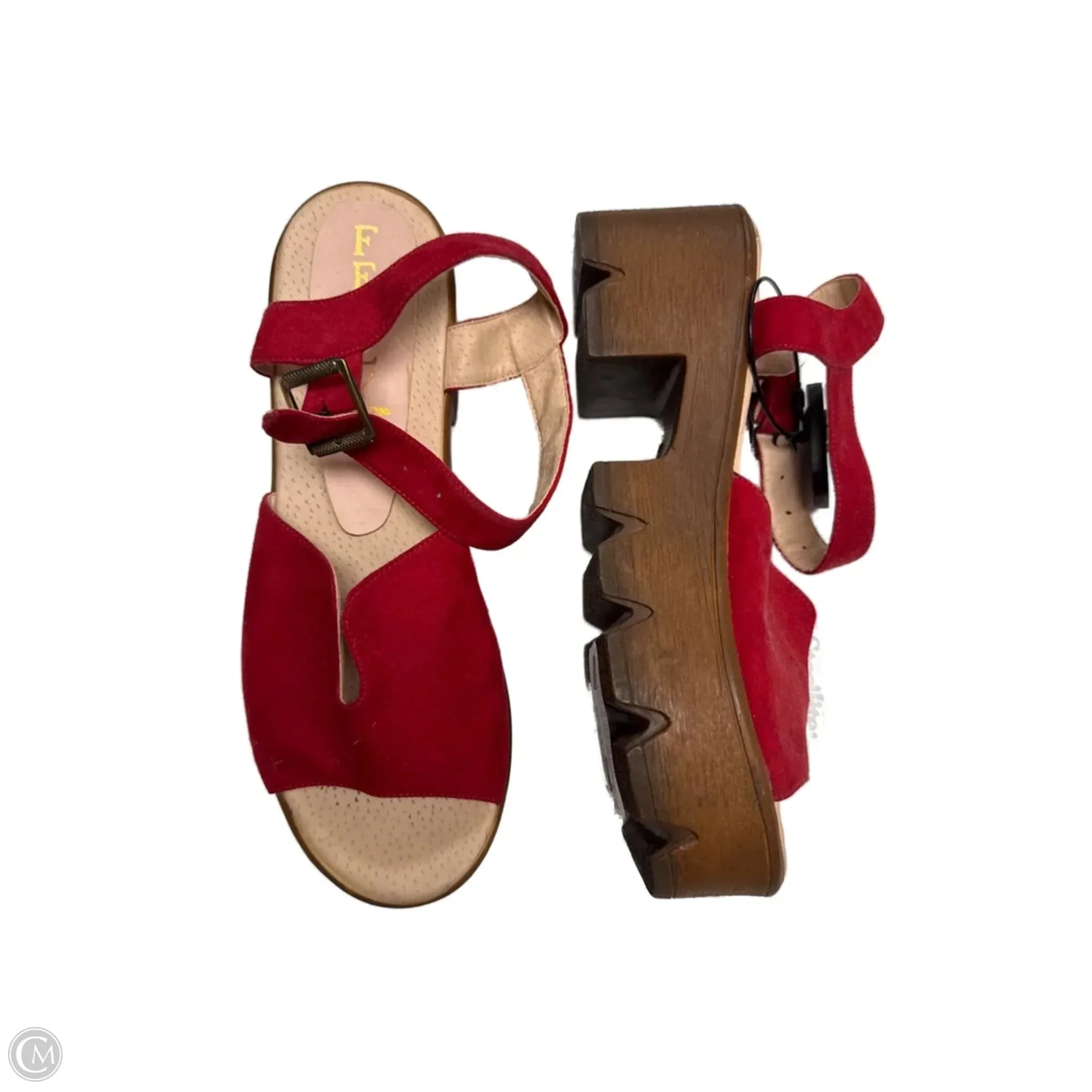 Shoes Heels Block By FELLY In Red, Size: 7 Wide Strap Heels Glam Heels