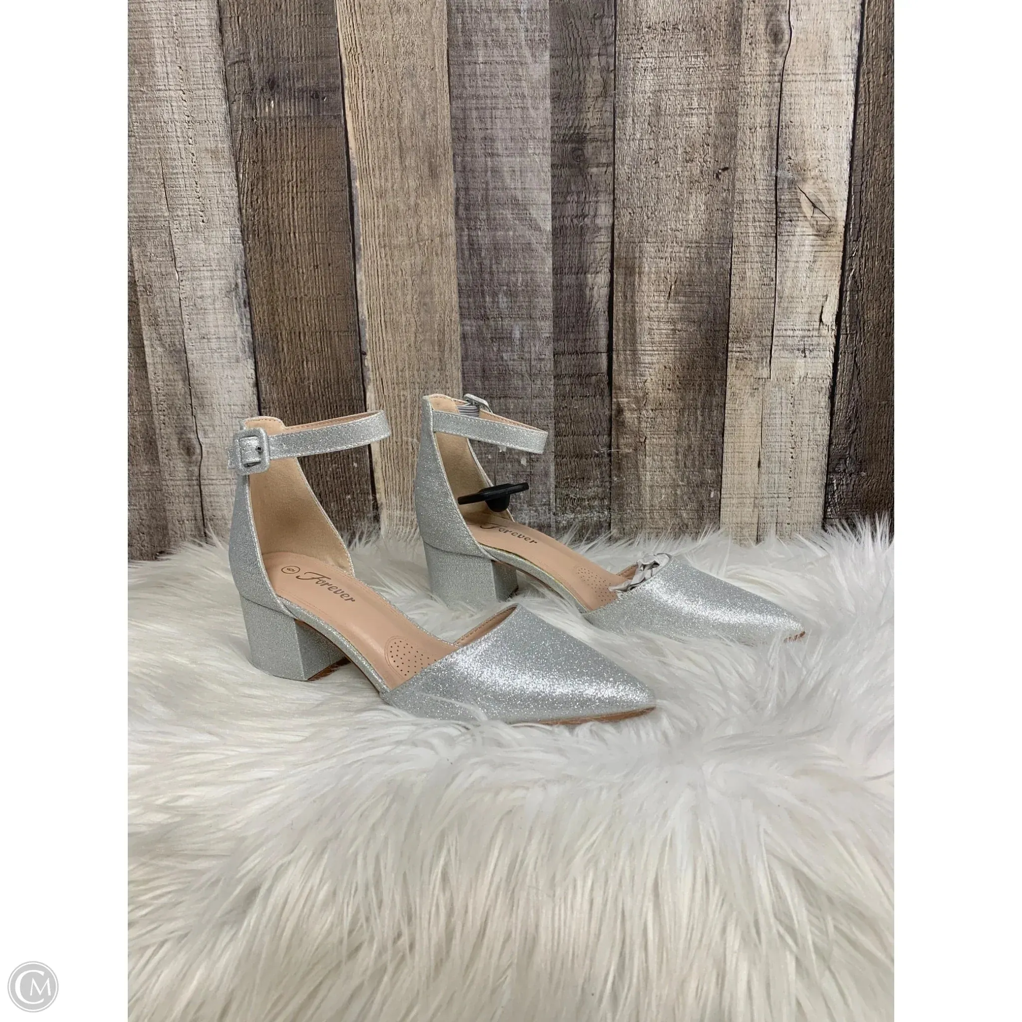 Low Top Style Shoes Heels Block By Forever In Silver, Size: 6