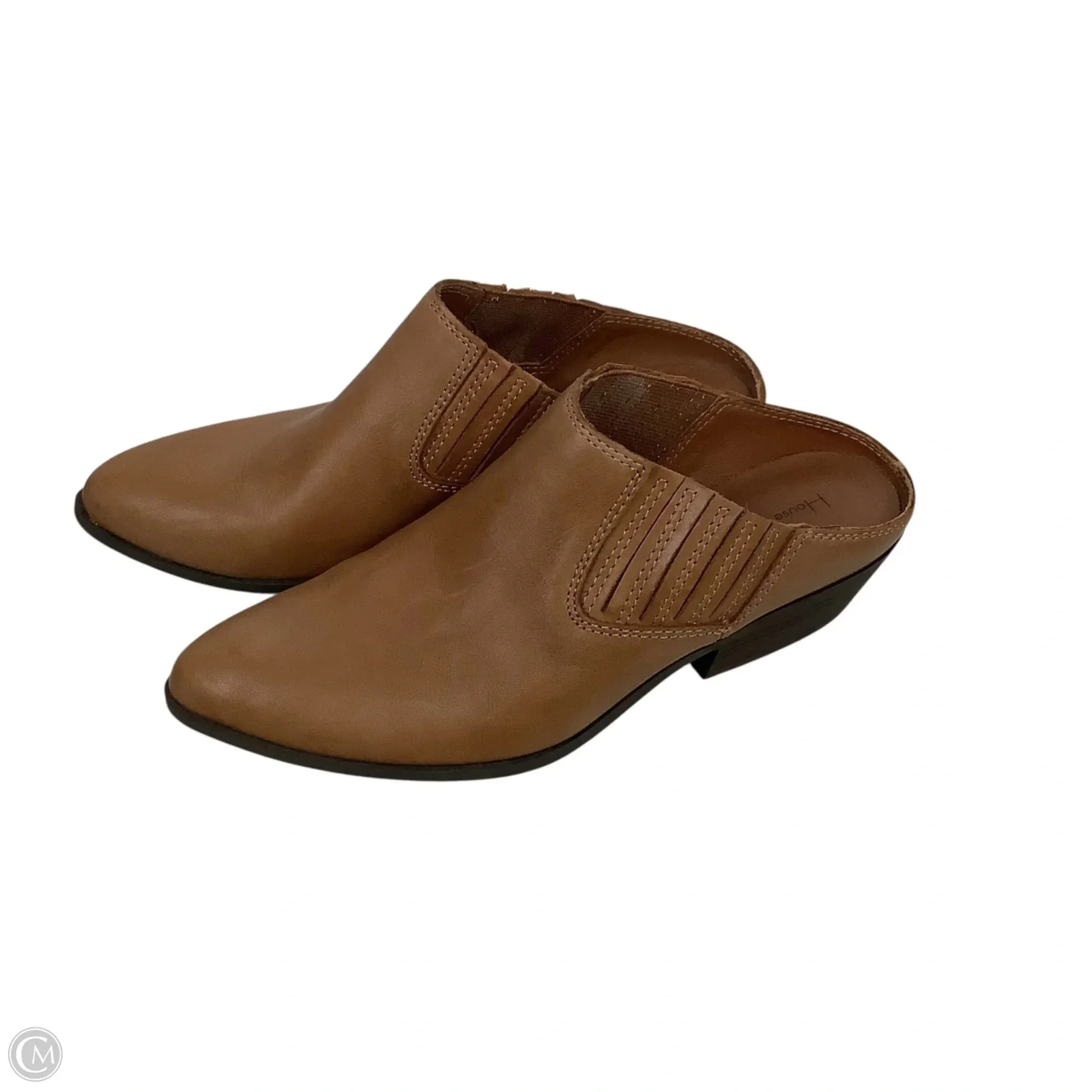 Bold Detail Sleek Leather Pumps Shoes Heels Block By House Of Harlow In Tan, Size: 7