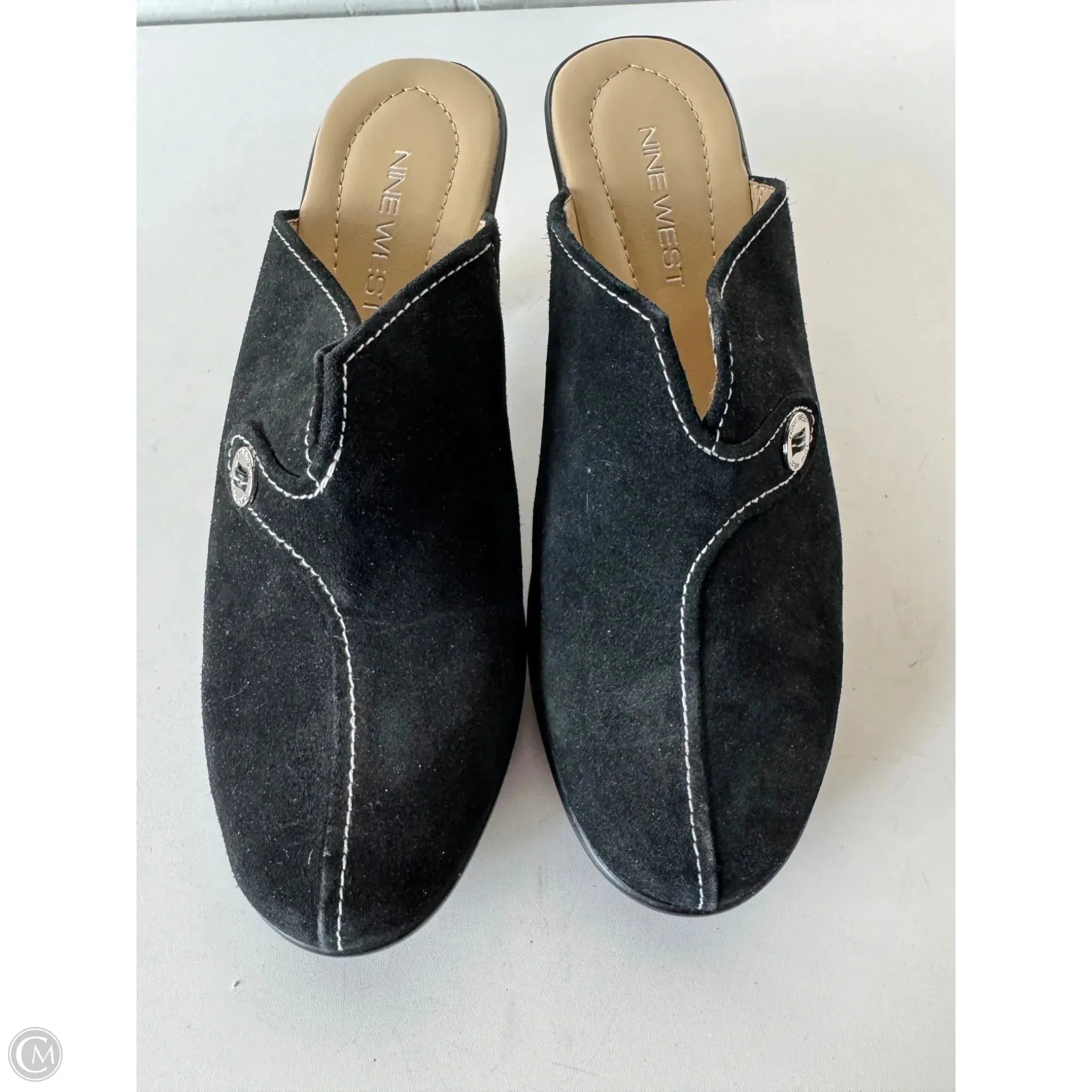Shoes Heels Block By Nine West In Black, Size: 9 Embellished suede look