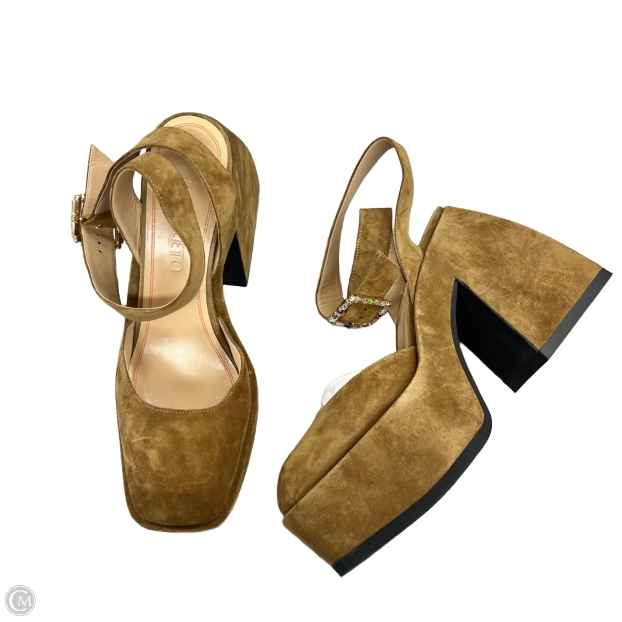 Embellished Wedding Shoes Shoes Heels Block By Nodaleta In Brown, Size: 9.5
