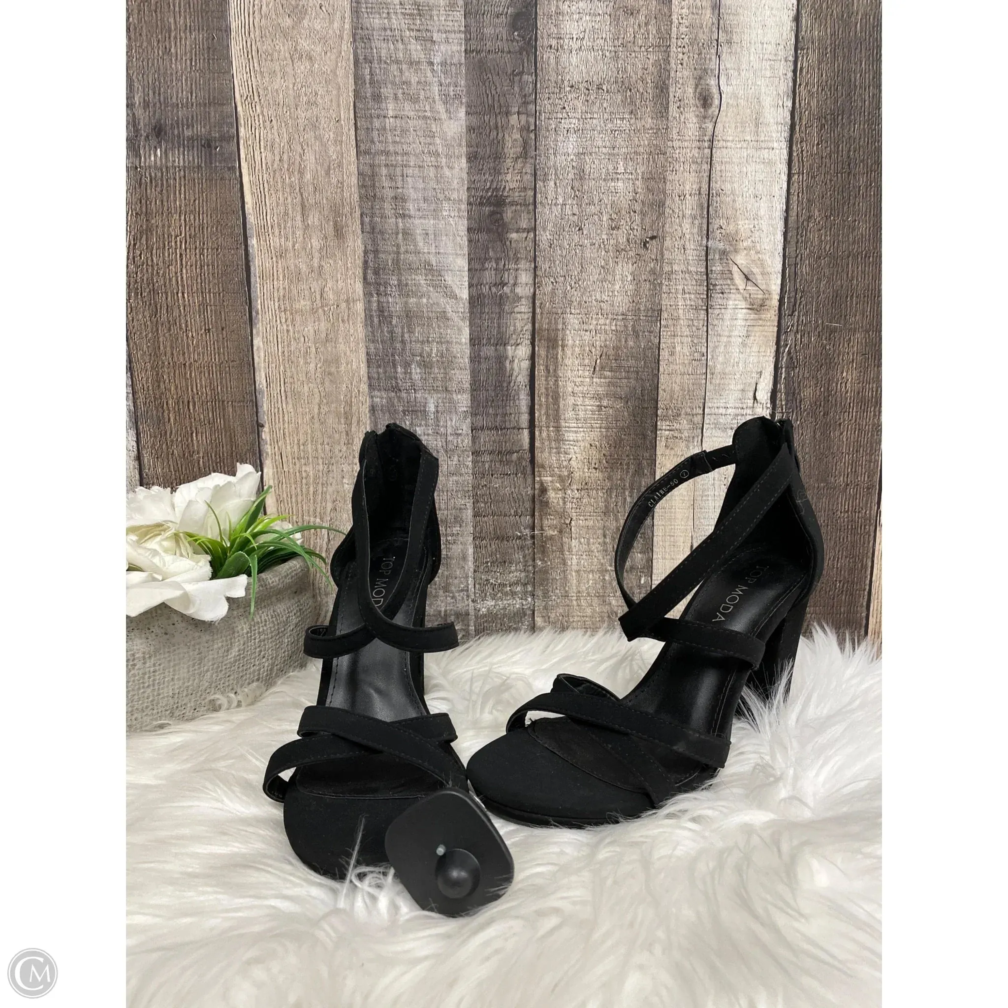 Patent Look Shoes Heels Block By Top Moda In Black, Size: 7
