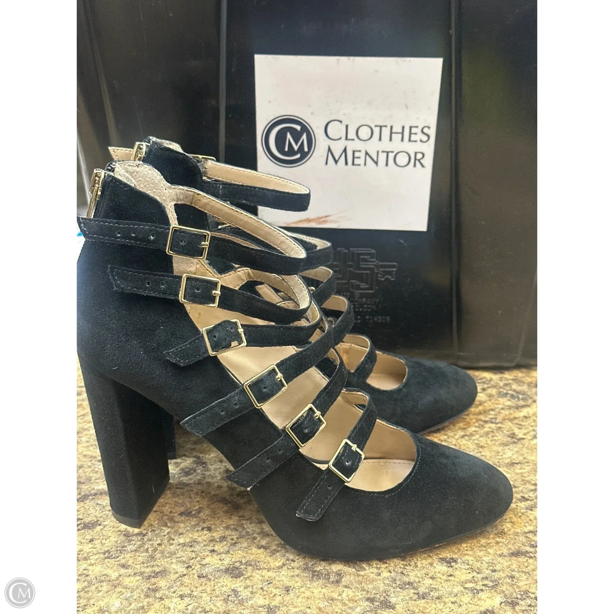 Satin Pumps Mid Top Shoes Heels Block By Vince Camuto In Black, Size: 8.5