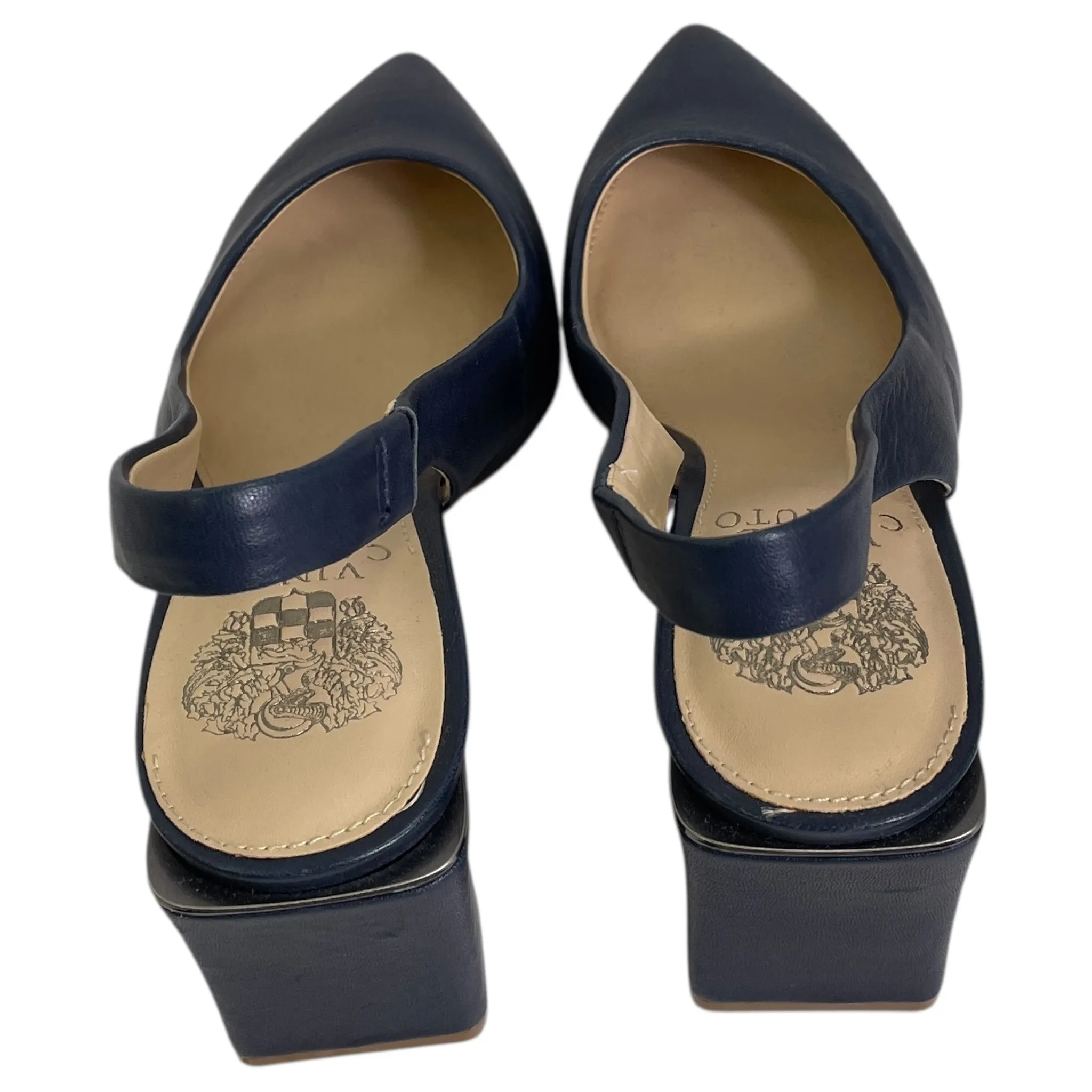 Fall Fashion Pumps Shoes Heels Block By Vince Camuto In Blue, Size:7.5