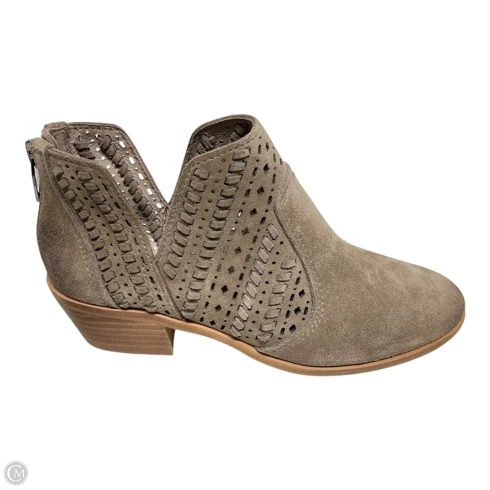 Comfortable foot wrap Embroidered Shoes Heels Block By Vince Camuto In Taupe, Size: 6.5