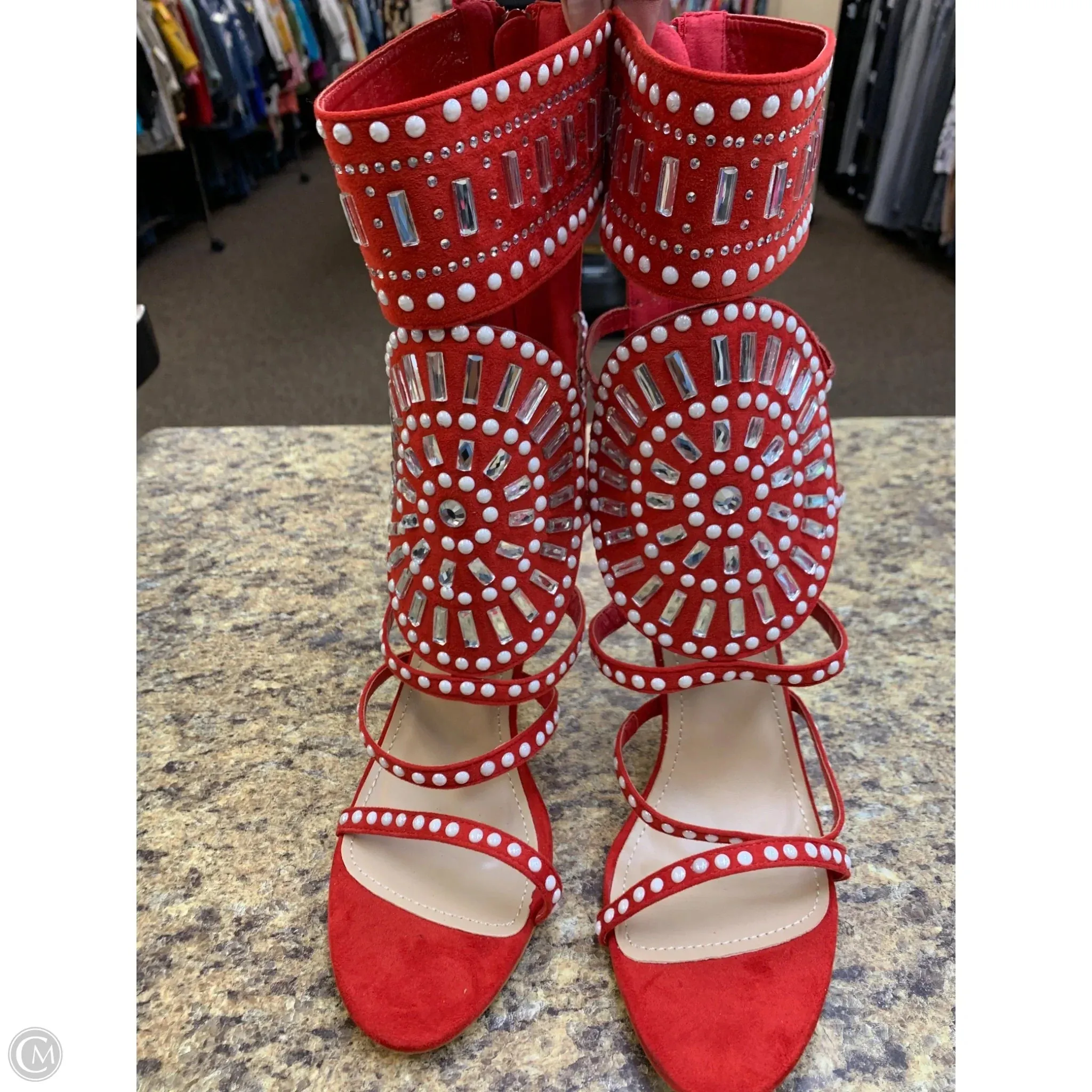 Crystal Heels Shoes Heels Stiletto By Clothes Mentor In Red, Size: 11