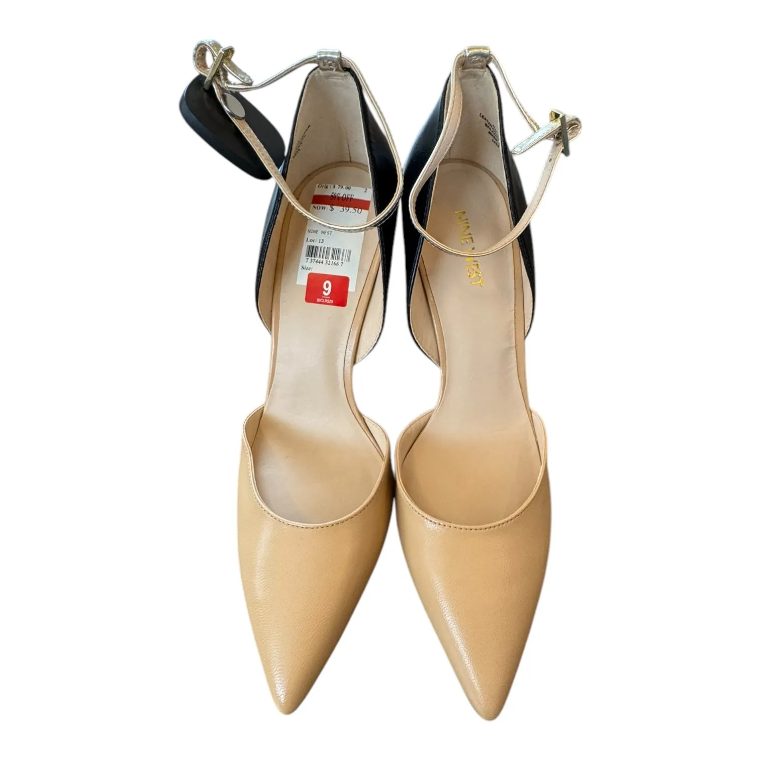 Shoes Heels Stiletto By Nine West In Black & Tan, Size:9 Open Toe Pumps