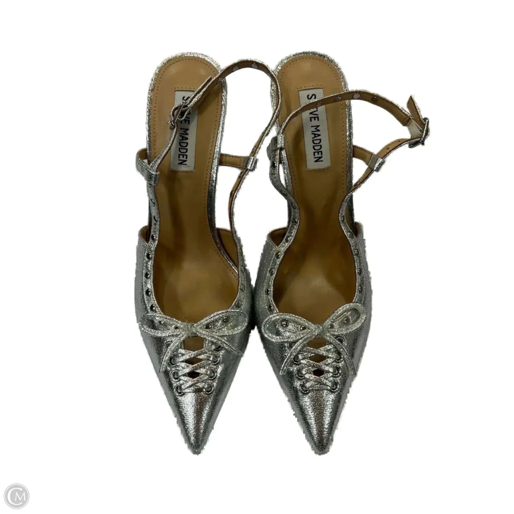 Soft Texture Classic Wedding Heels Shoes Heels Stiletto By Steve Madden In Silver, Size: 8.5