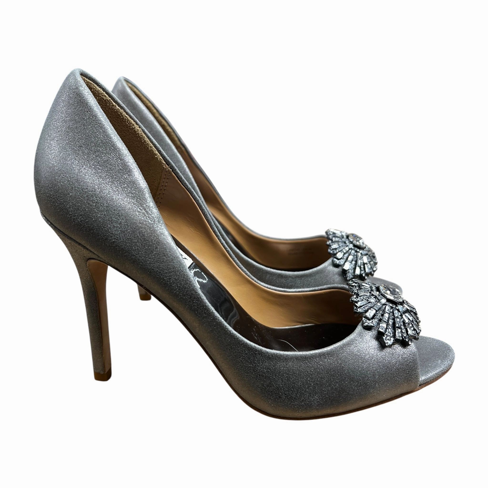 Elegant Boots Shoes Heels Stiletto By Badgley Mischka In Silver, Size:6