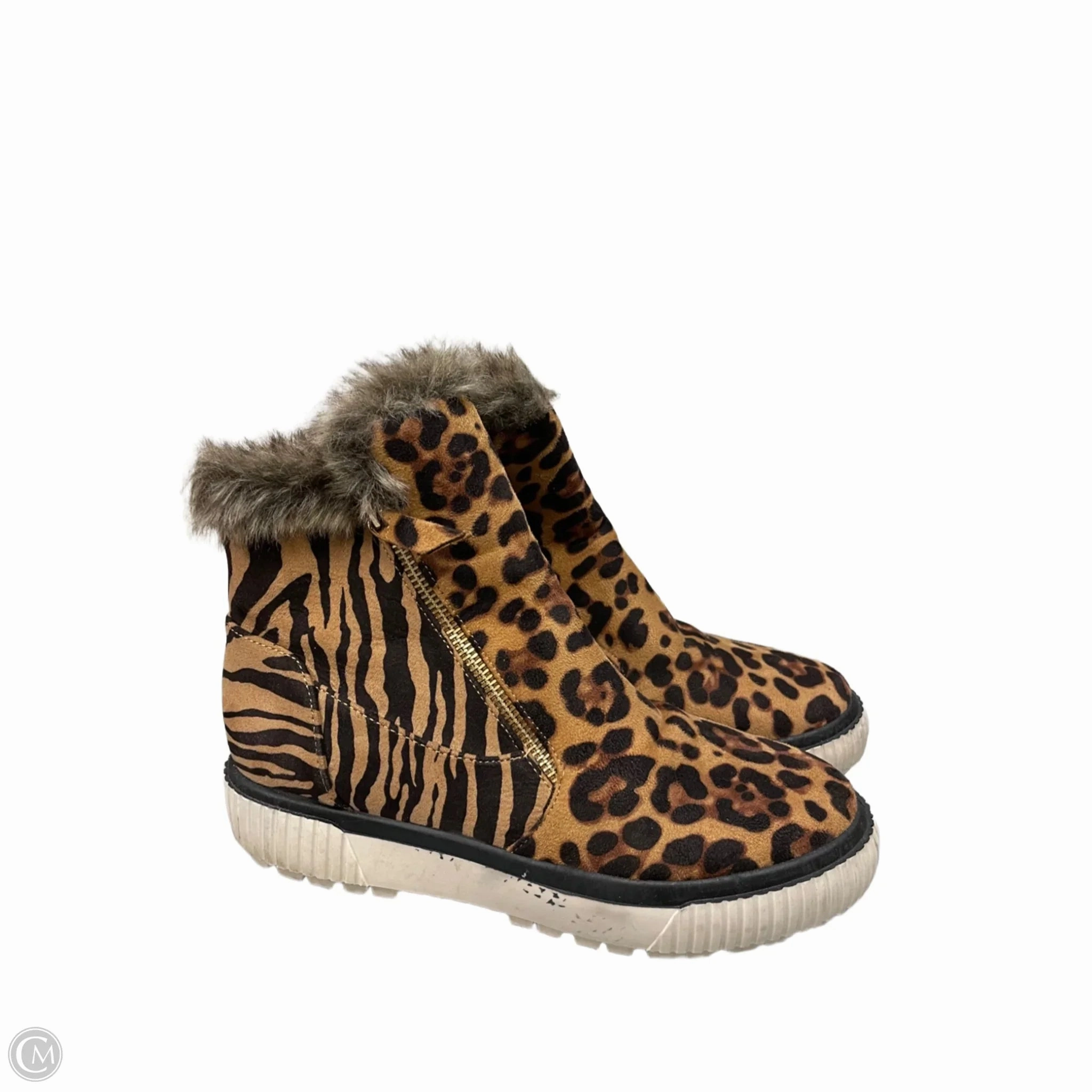Cold Weather Thermal Core Snow Trekker Boots Ankle Flats By Charming Charlie In Animal Print, Size: 8