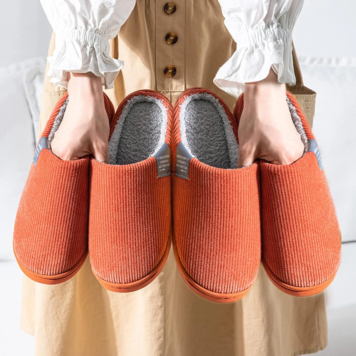 Slippers for Women Fuzzy Slip-on Slippers Warm Cozy Indoor Slippers Soft Lightweight Shoes Memory Foam House Shoes