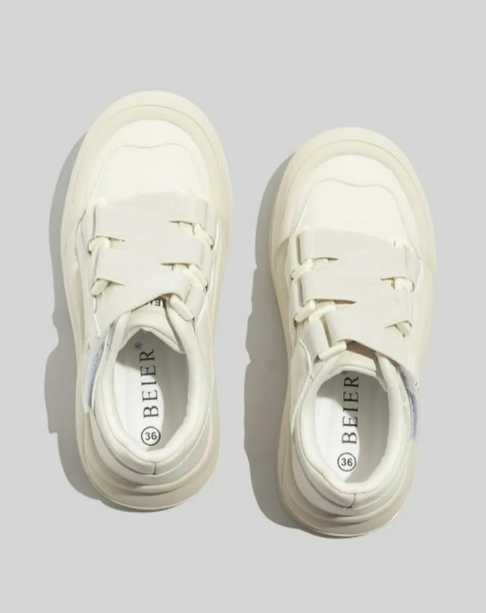 Small White Shoes with Platform Soles-Velcro Design Stylish and Versatile Fashion Sneakers for Women