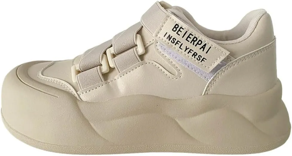 Small White Shoes with Platform Soles-Velcro Design Stylish and Versatile Fashion Sneakers for Women
