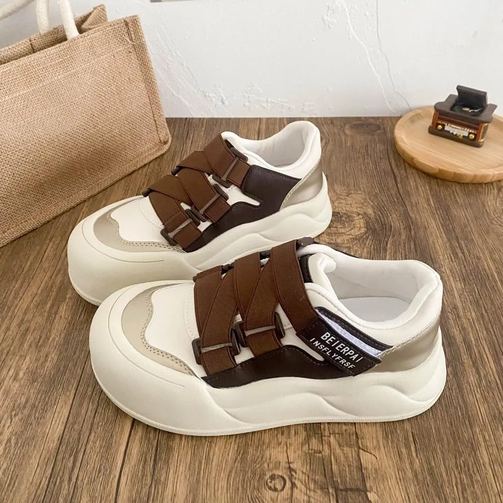 Small White Shoes with Platform Soles-Velcro Design Stylish and Versatile Fashion Sneakers for Women