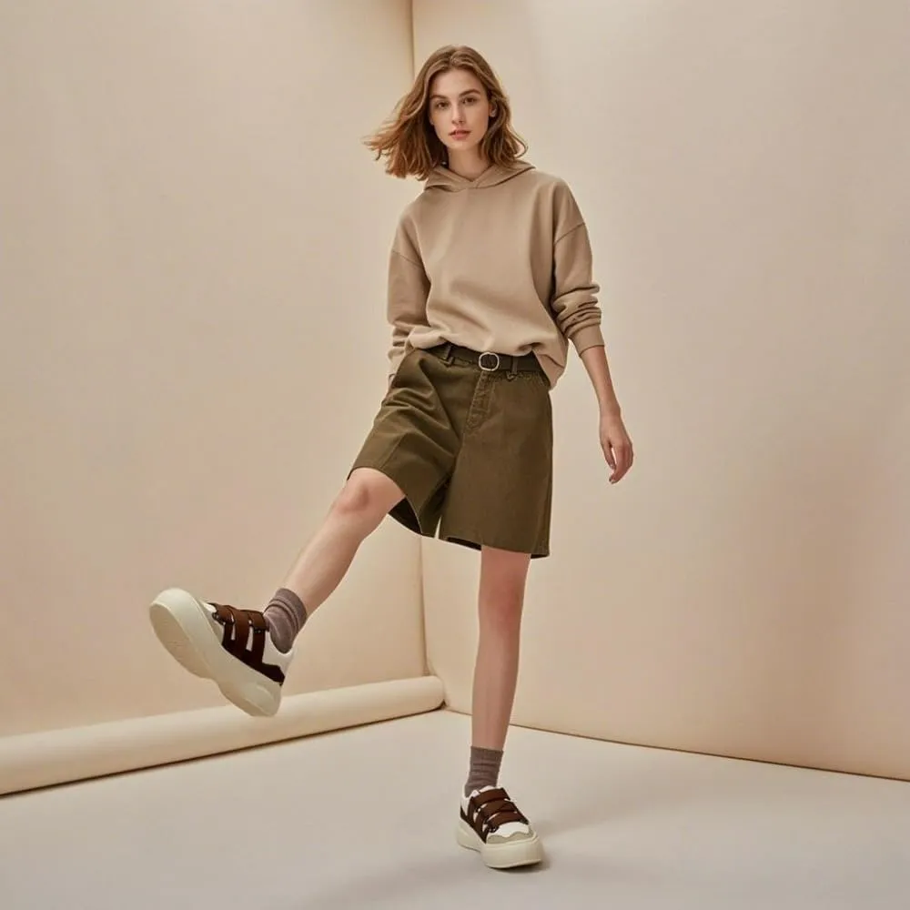 Small White Shoes with Platform Soles-Velcro Design Stylish and Versatile Fashion Sneakers for Women