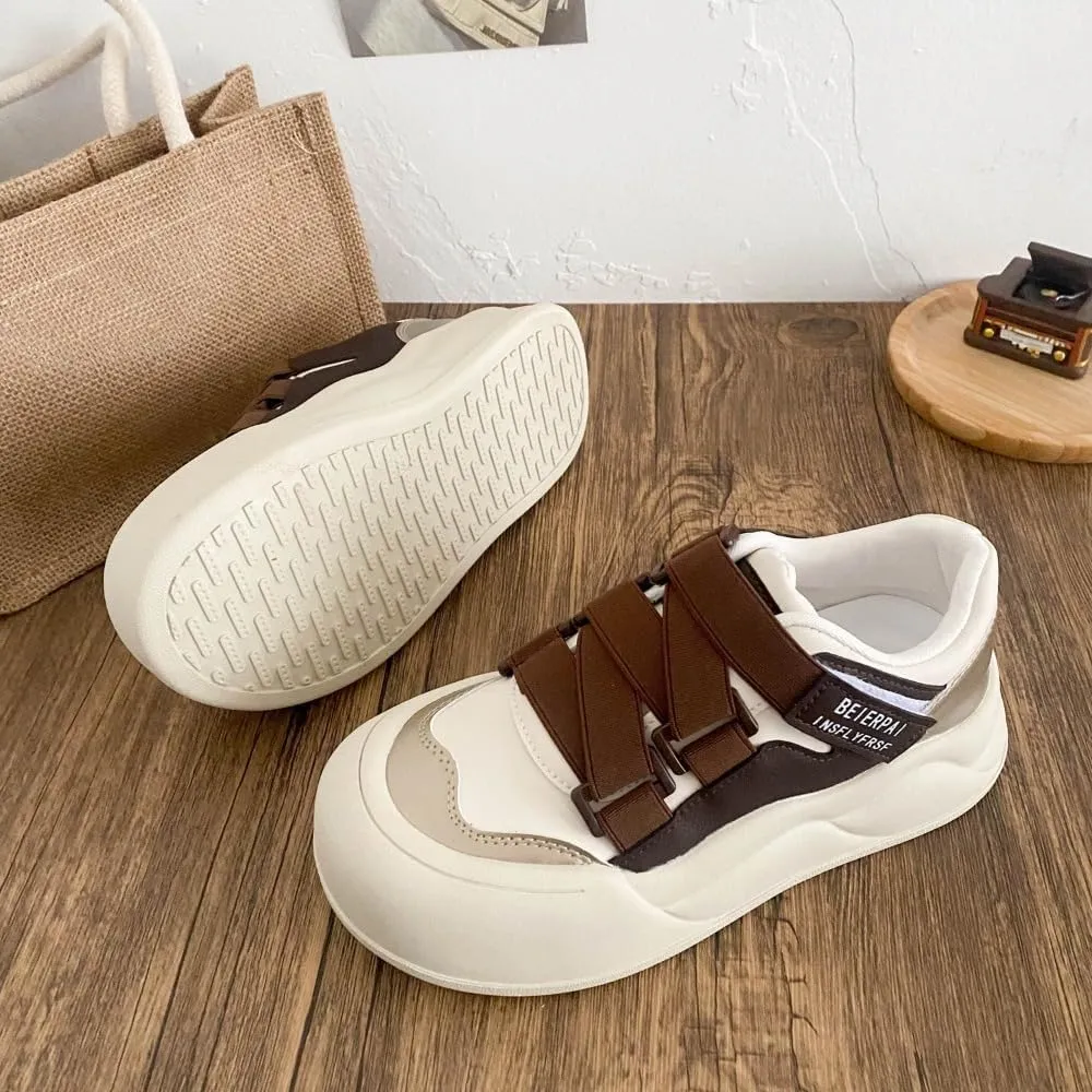 Small White Shoes with Platform Soles-Velcro Design Stylish and Versatile Fashion Sneakers for Women