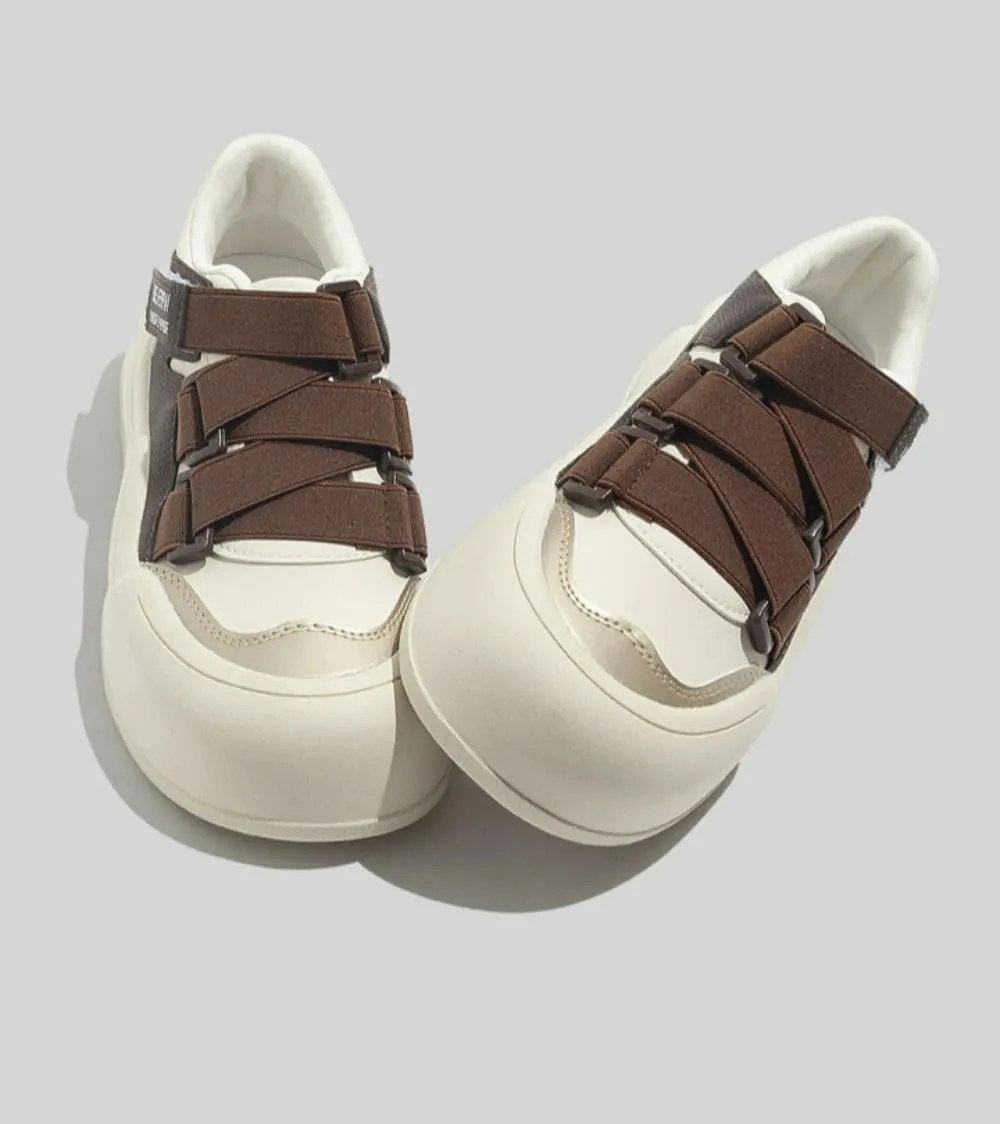 Small White Shoes with Platform Soles-Velcro Design Stylish and Versatile Fashion Sneakers for Women
