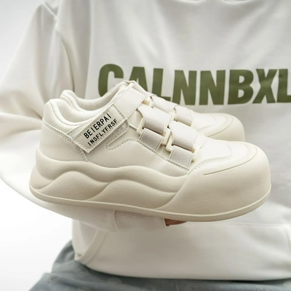 Small White Shoes with Platform Soles-Velcro Design Stylish and Versatile Fashion Sneakers for Women