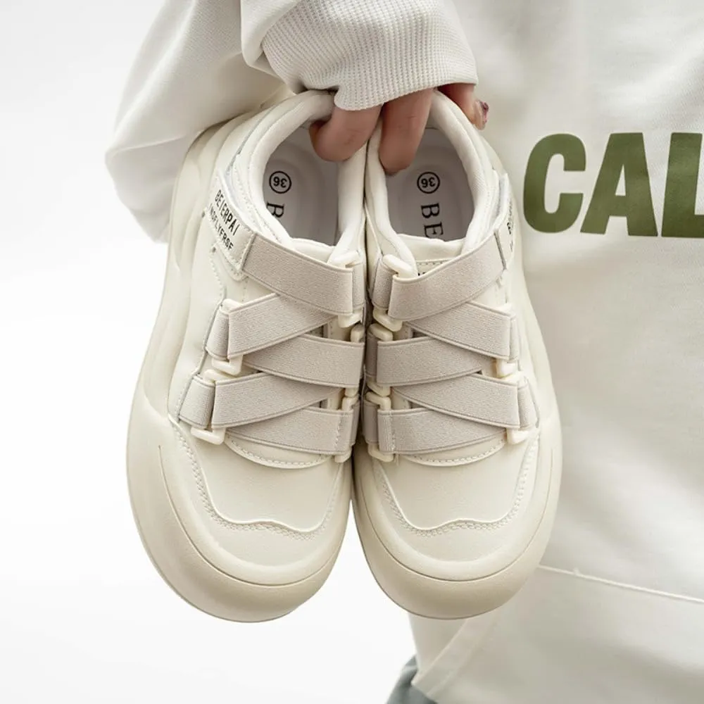 Small White Shoes with Platform Soles-Velcro Design Stylish and Versatile Fashion Sneakers for Women