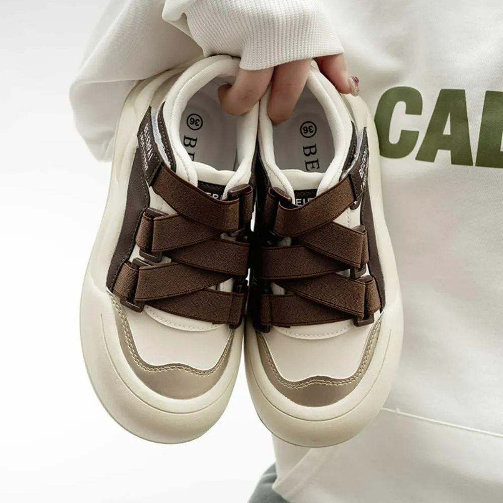 Small White Shoes with Platform Soles-Velcro Design Stylish and Versatile Fashion Sneakers for Women