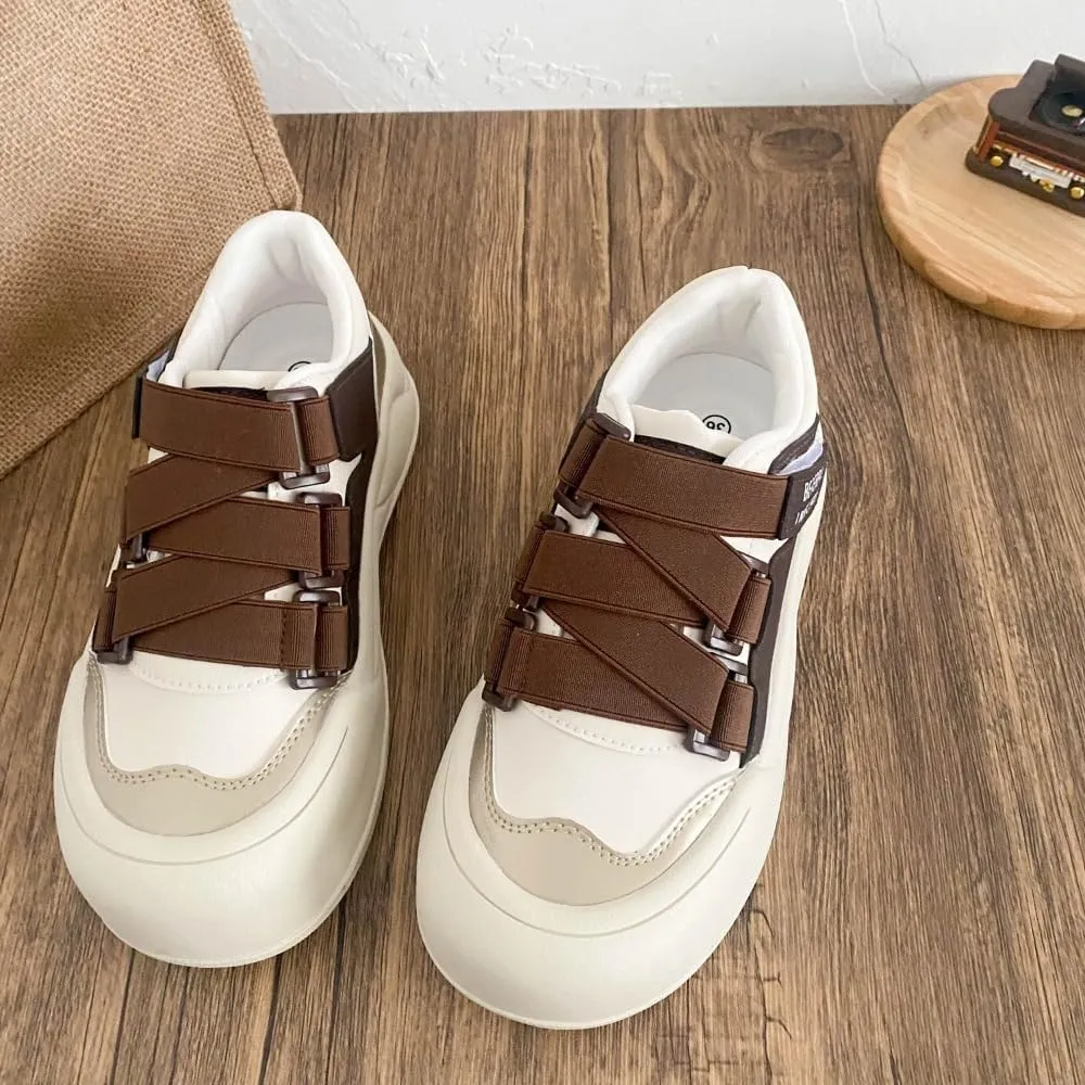 Small White Shoes with Platform Soles-Velcro Design Stylish and Versatile Fashion Sneakers for Women