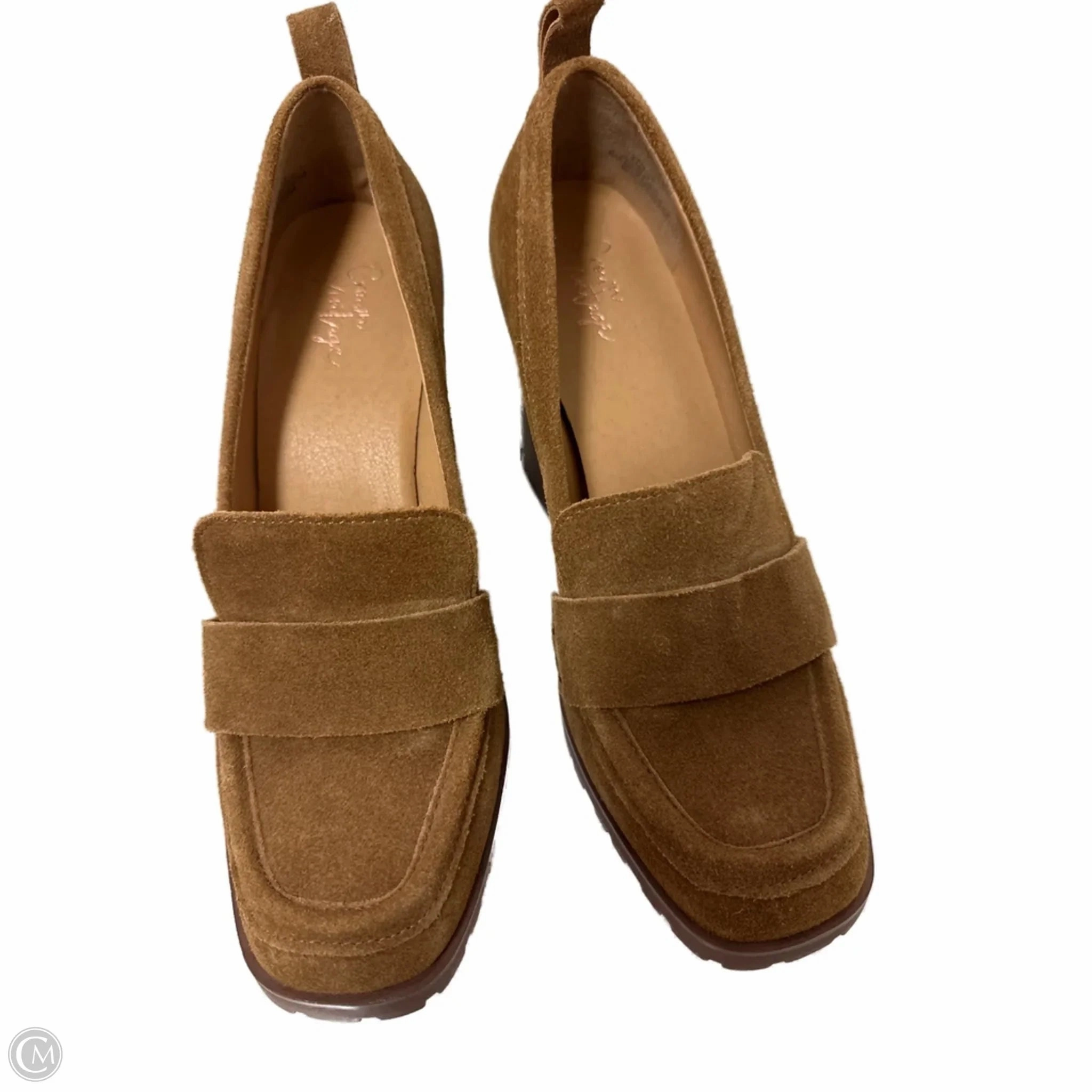 party mode Classic Mood Shoes Heels Block By Crown Vintage In Brown, Size: 8
