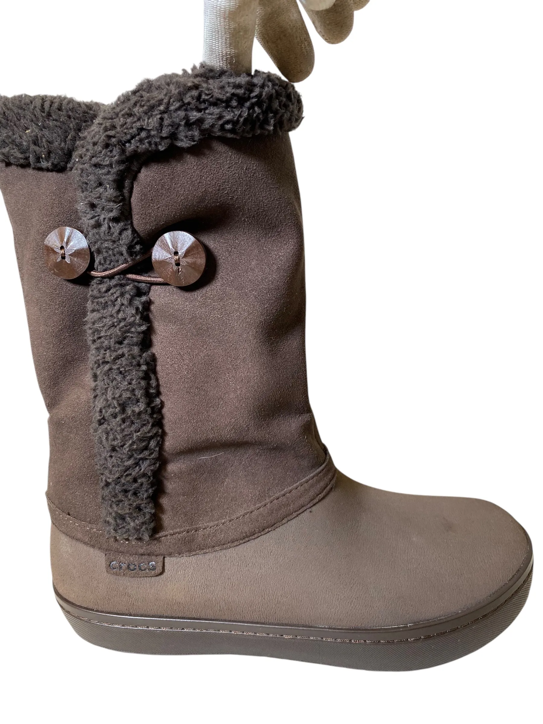 Weekend Outfit Boots Mid-calf Flats By Crocs In Brown, Size: 9