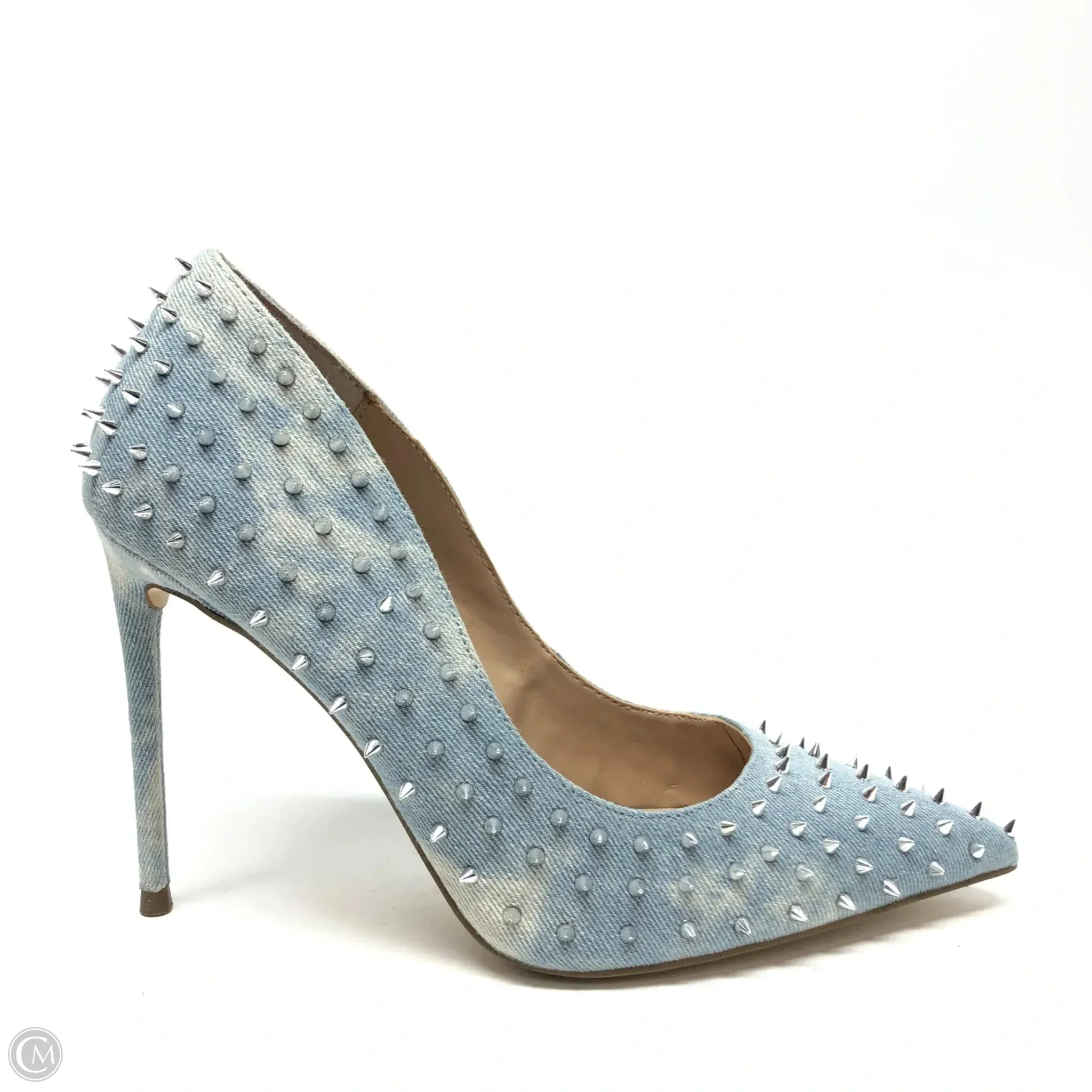 Open Toe Evening Pumps Shoes Heels Stiletto By Steve Madden In Blue Denim, Size: 8