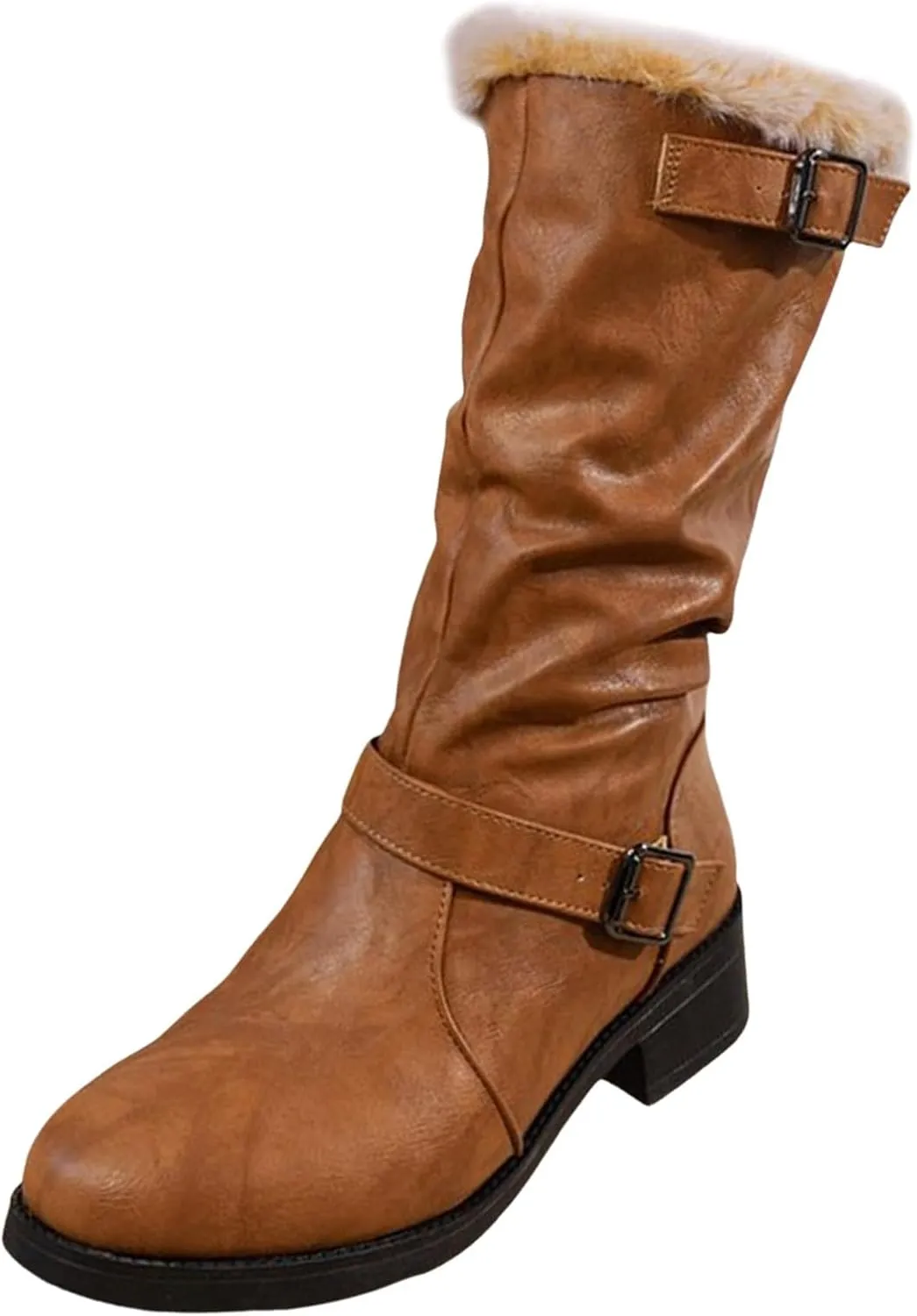 Snow Boots for Women Waterproof Leather Knee High Boots Winter Fully Fur Lined Wide Calf Cowboy Boots