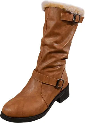 Snow Boots for Women Waterproof Leather Knee High Boots Winter Fully Fur Lined Wide Calf Cowboy Boots