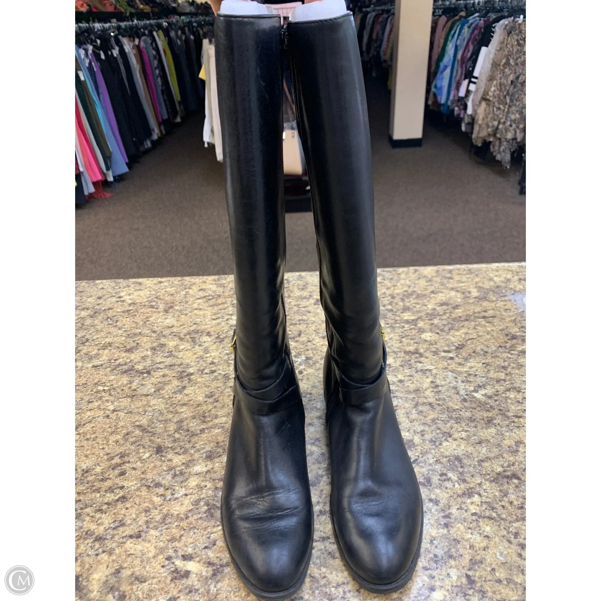 Perfect Cut Boots Knee Flats By Ralph Lauren In Black, Size: 9