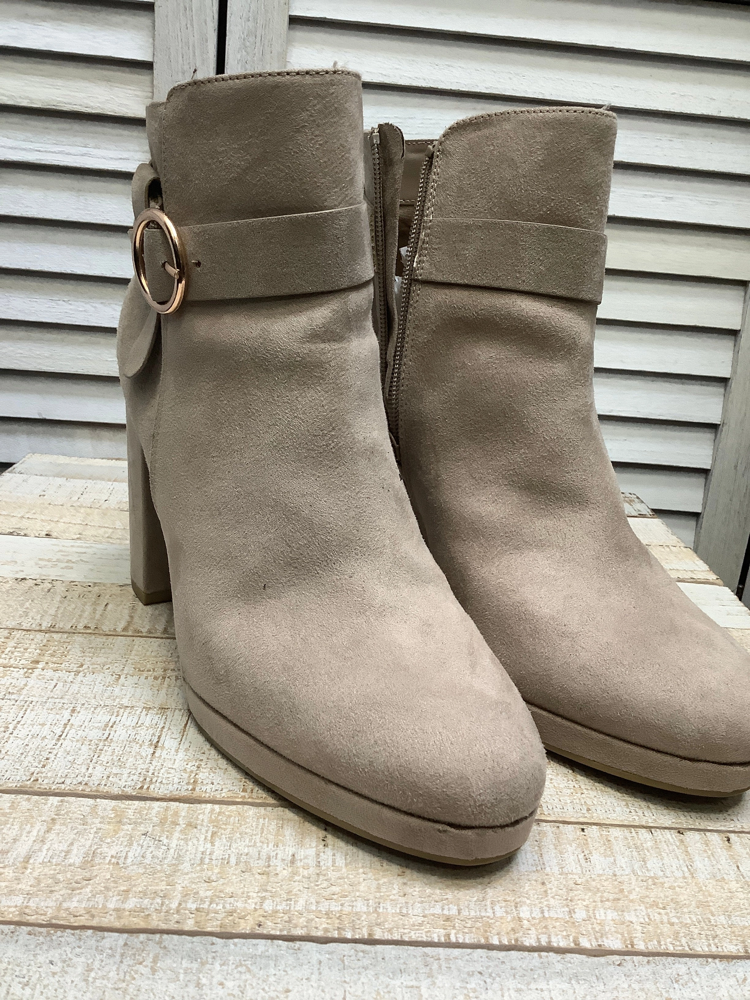 Mesh Upper Boots Ankle Heels By Lc Lauren Conrad In Taupe, Size: 10