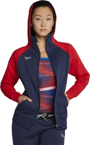 Speedo Women's Sweatshirt Full Zip Hooded Jacket Team Warm Up